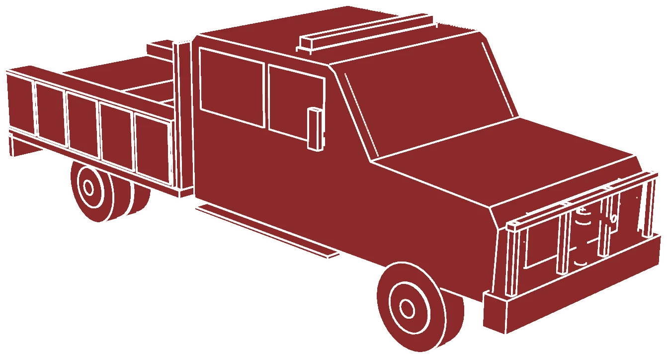 Line drawing of an Outback brush truck, three quarter view